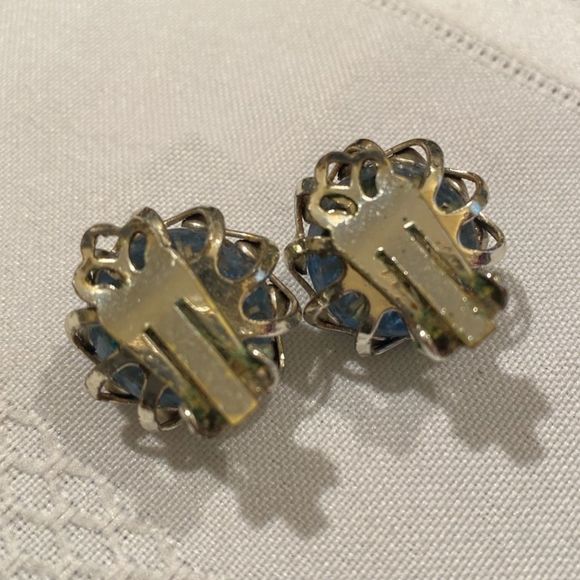 Vintage Silver And Blue Confetti Button Earrings - Picture 9 of 9